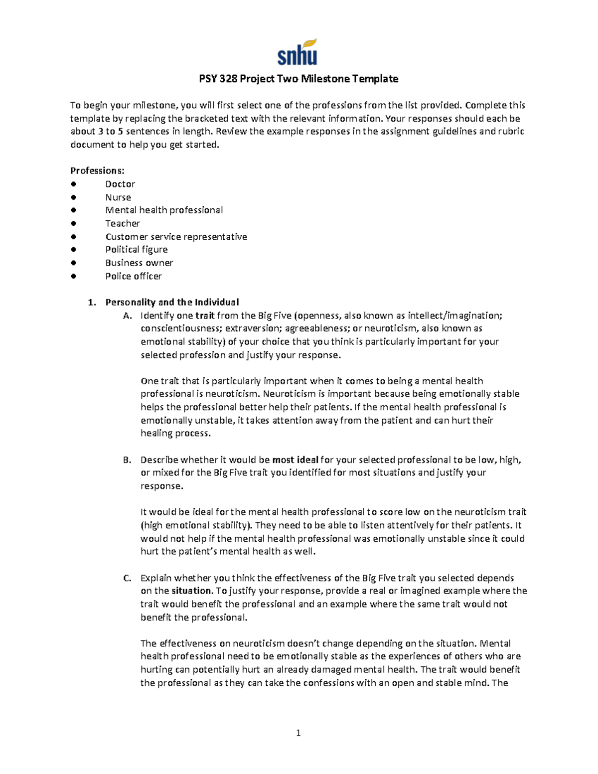 PSY 328 Module Five Assignment - 1 PSY 328 Project Two Milestone ...