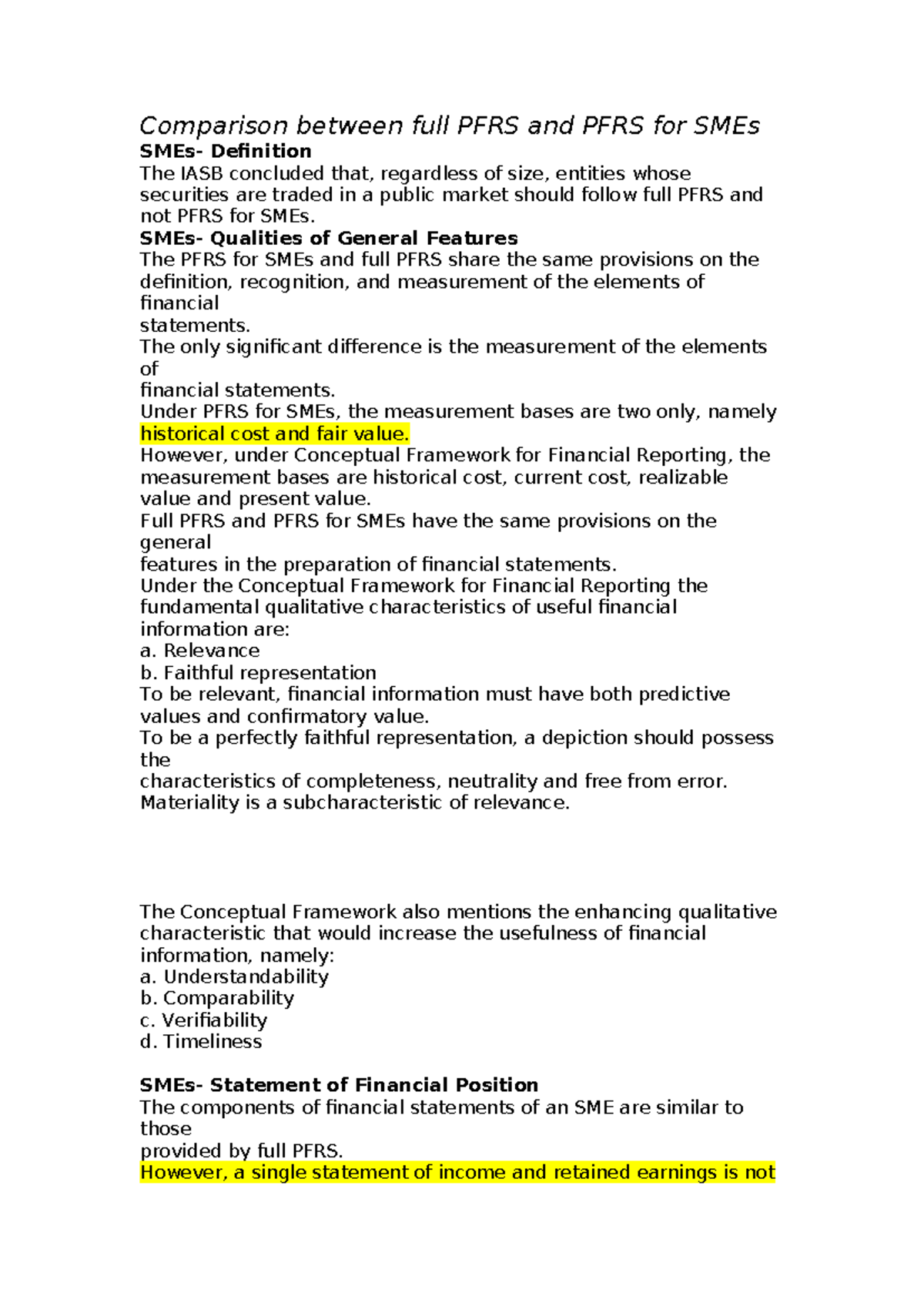 Notes ON PFRS FOR SMES - Very nice review materials for all ...