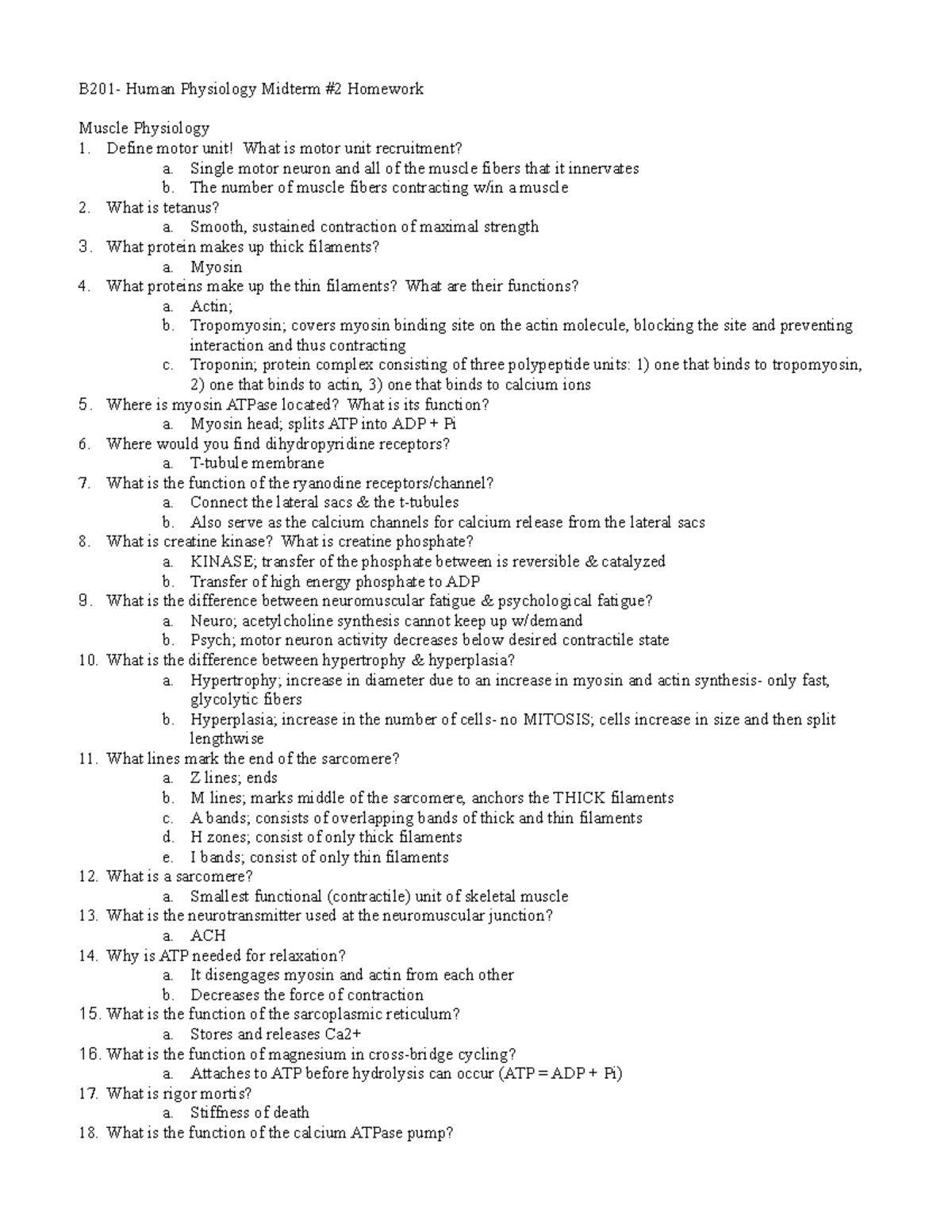 B201 Midterm #2 Homework - B201- Human Physiology Midterm #2 Homework ...