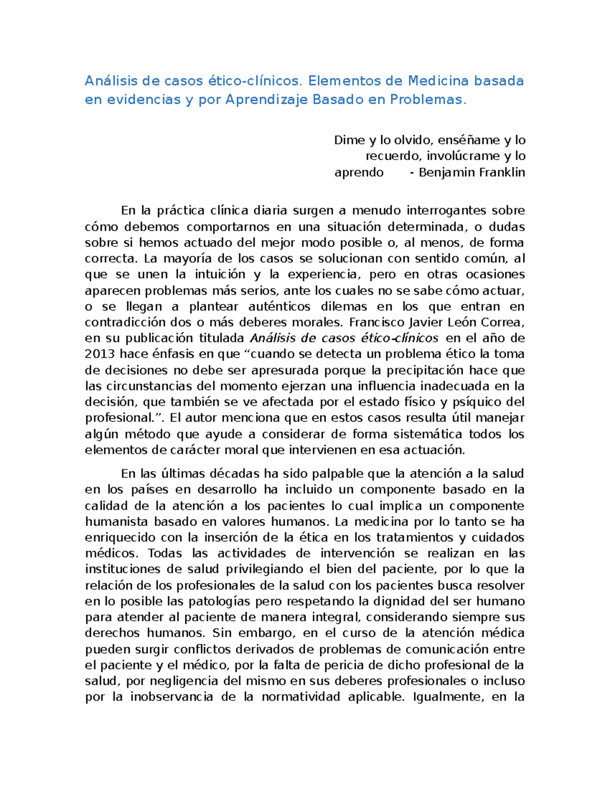 4.3 Análisis de casos éticoclínicos. Elementos de Medicina basada en evidencias y por