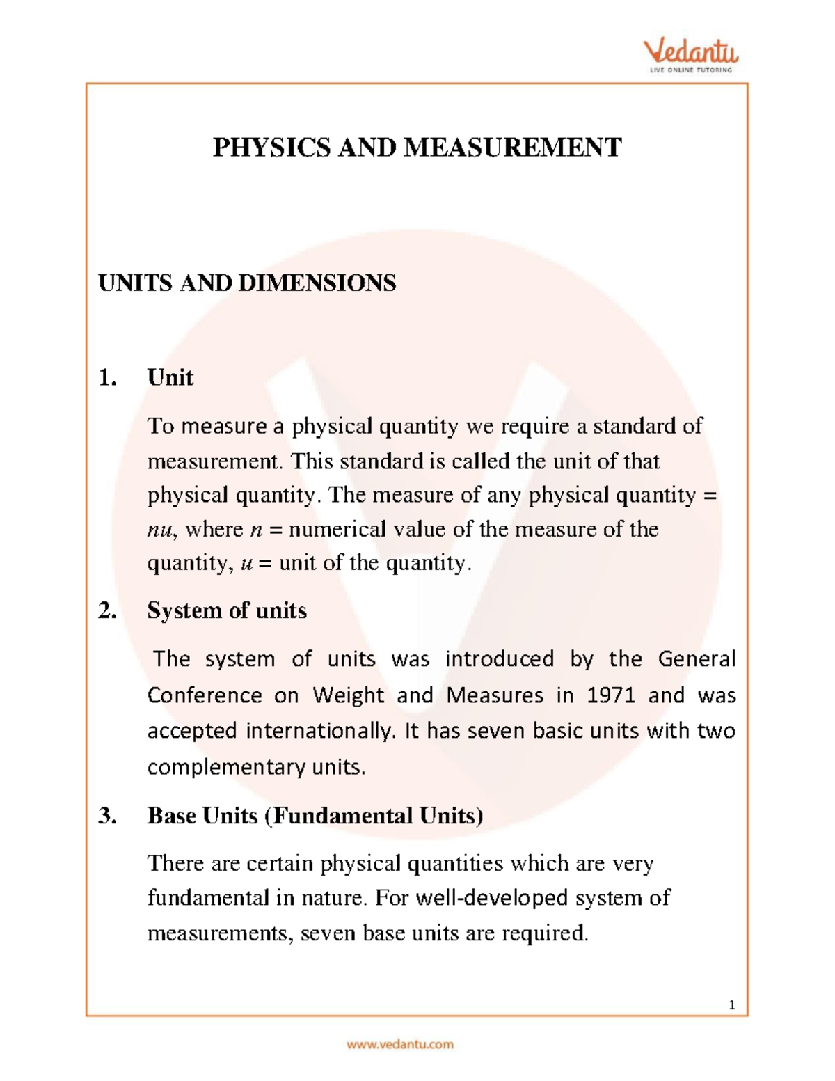 JEE Main 2024 Physics and Measurement Revision Notes - Free PDF ...