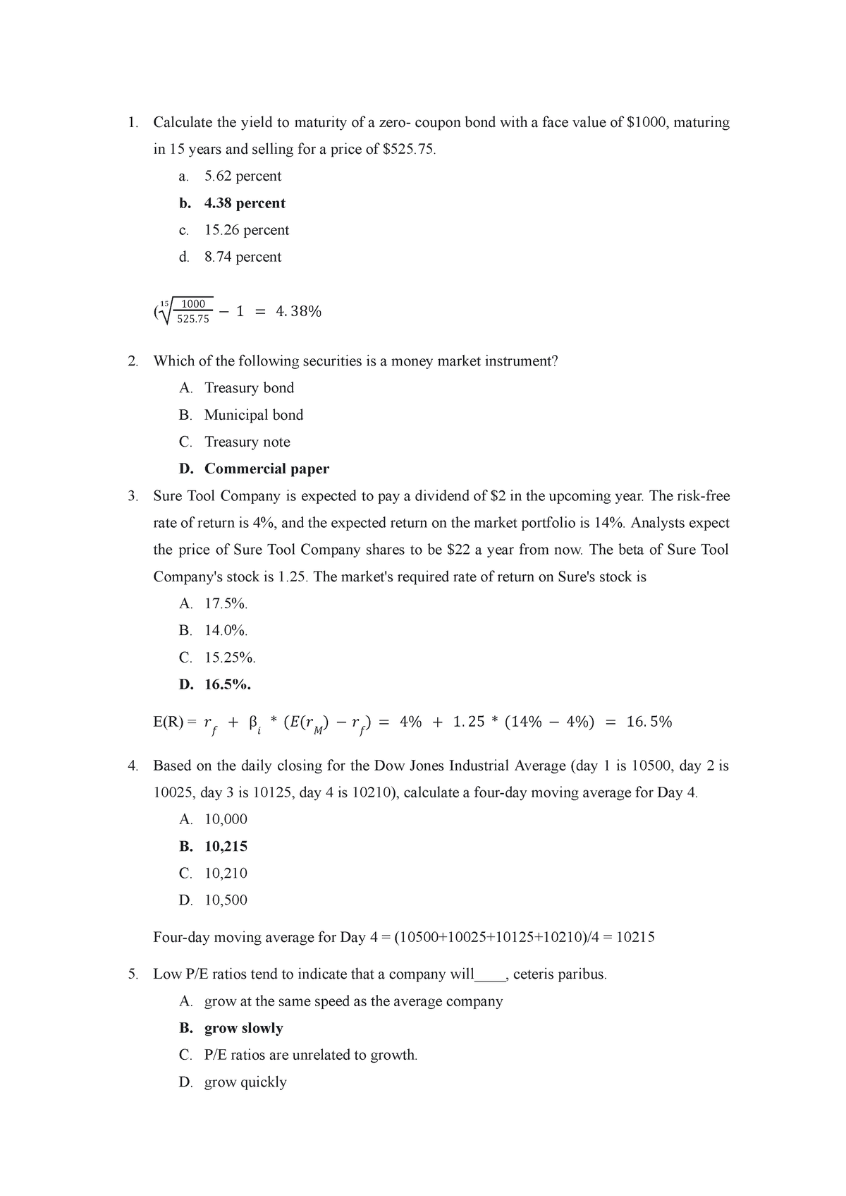 Multiple choices of Financial Investment - Calculate the yield to ...