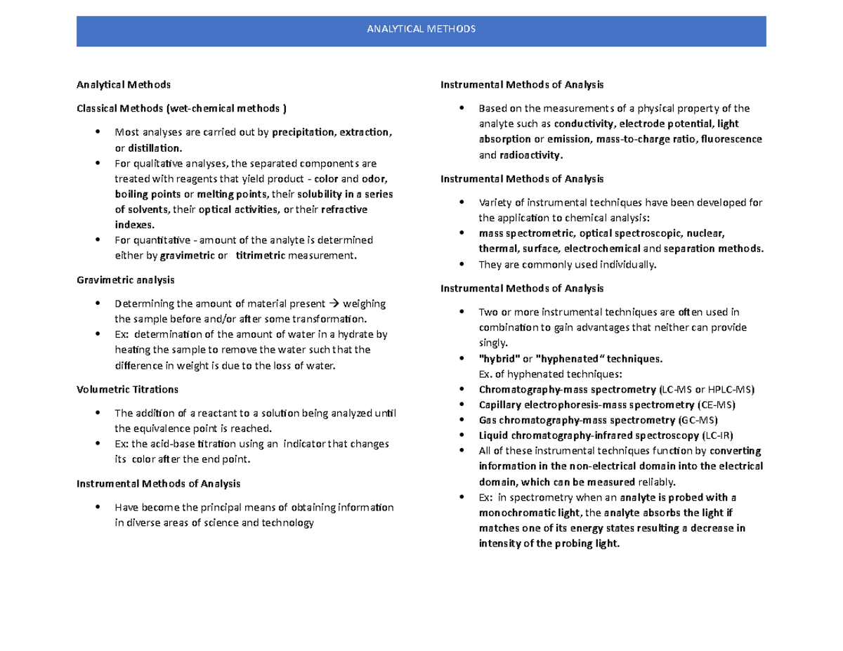 Analytical Methods For qualitative analyses, the separated components