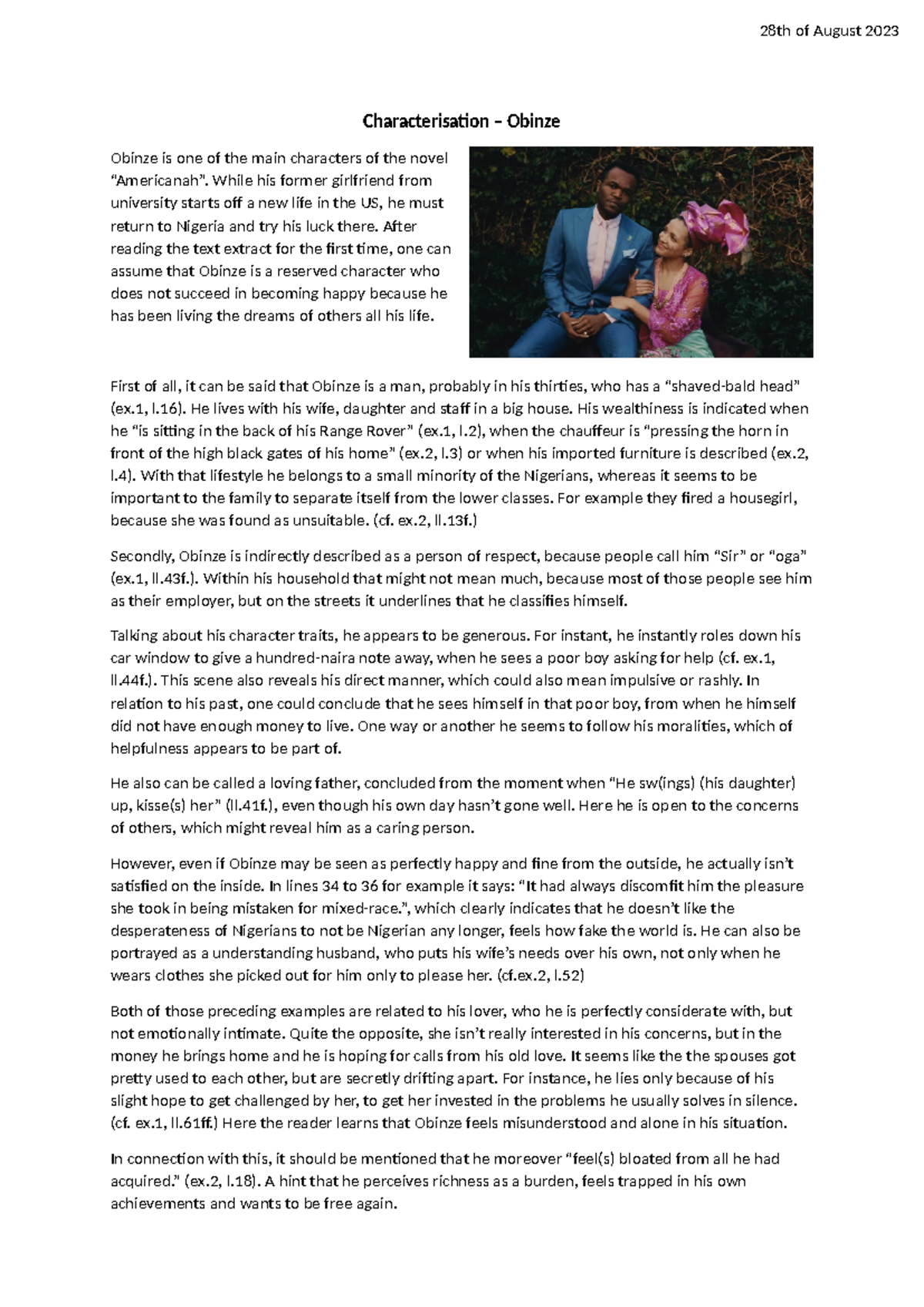 Characterisation Obinze - Characterisation – Obinze Obinze is one of ...