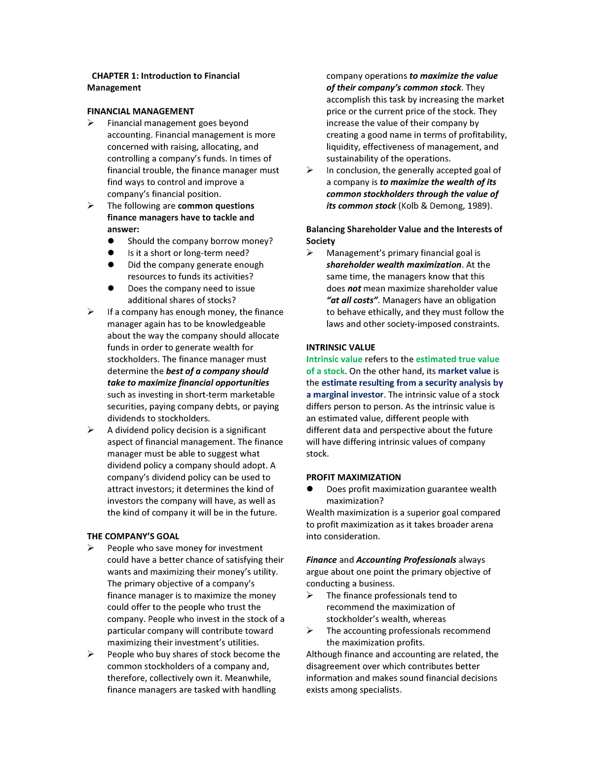 Financial Management notes - Financial management is more concerned ...