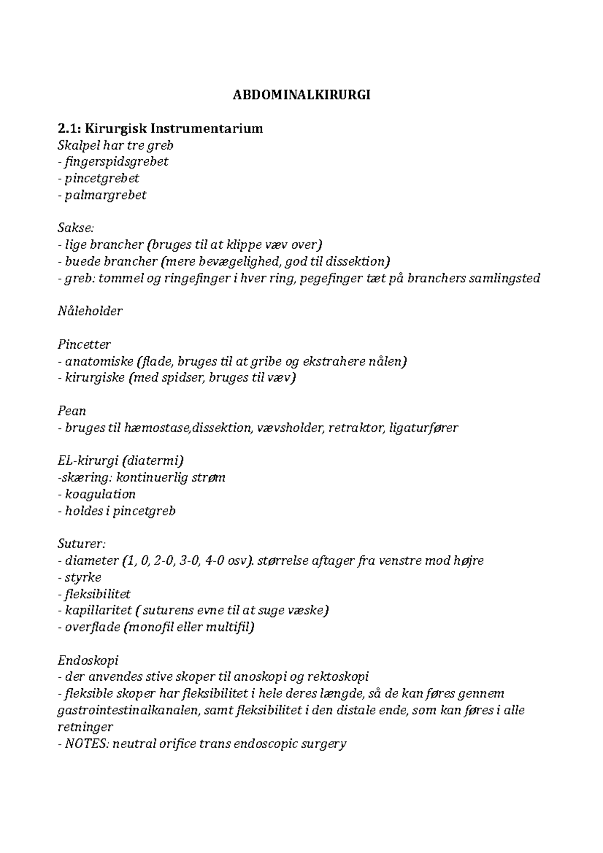 Lecture notes, lectures 1-50 - Abdominalkirurgi (FADLS K-bog 