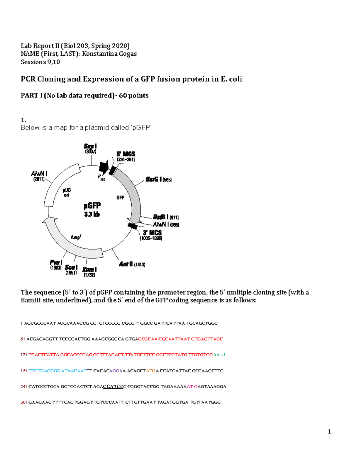 Lab Report II, Bio 203 - Lab Report II (Biol 203, Spring 2020) NAME ...