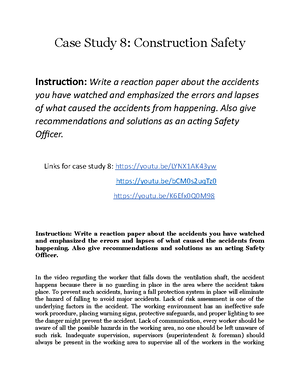 Case Study 6 Electrical Accident - Instruction: Act as the OSHA ...