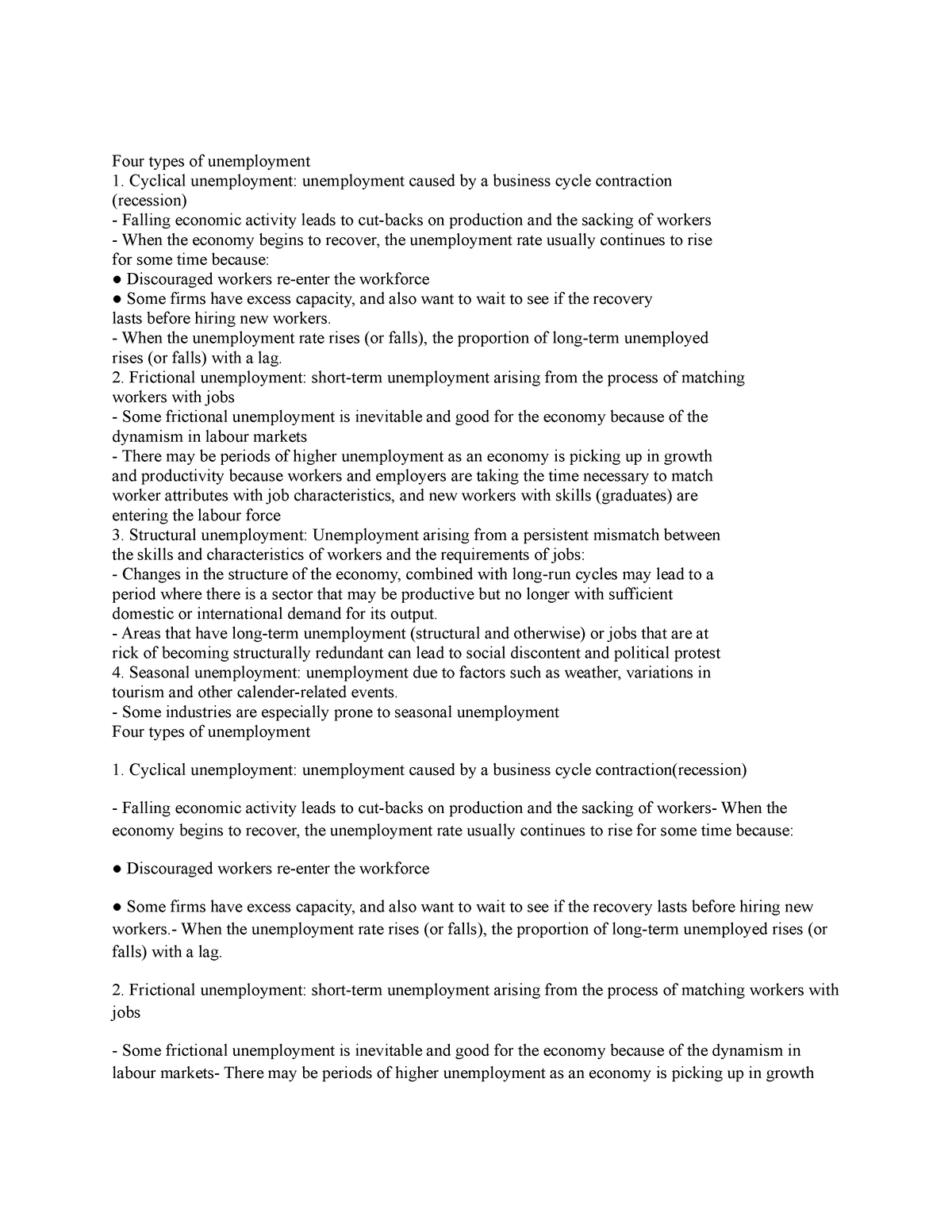Distinguish between the - Four types of unemployment Cyclical ...