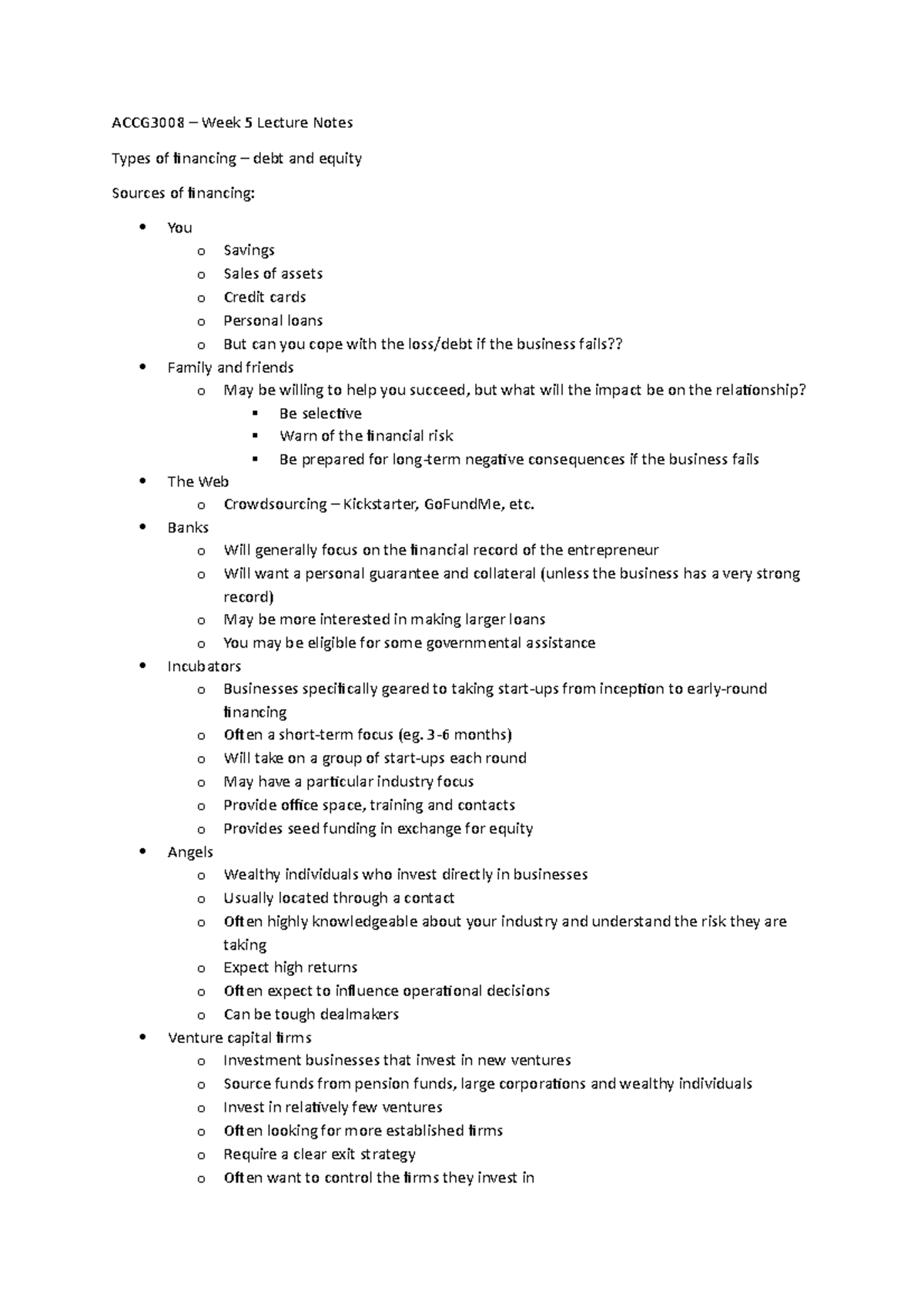 Week 5 - Lecture notes 5 - ACCG3008 – Week 5 Lecture Notes Types of ...