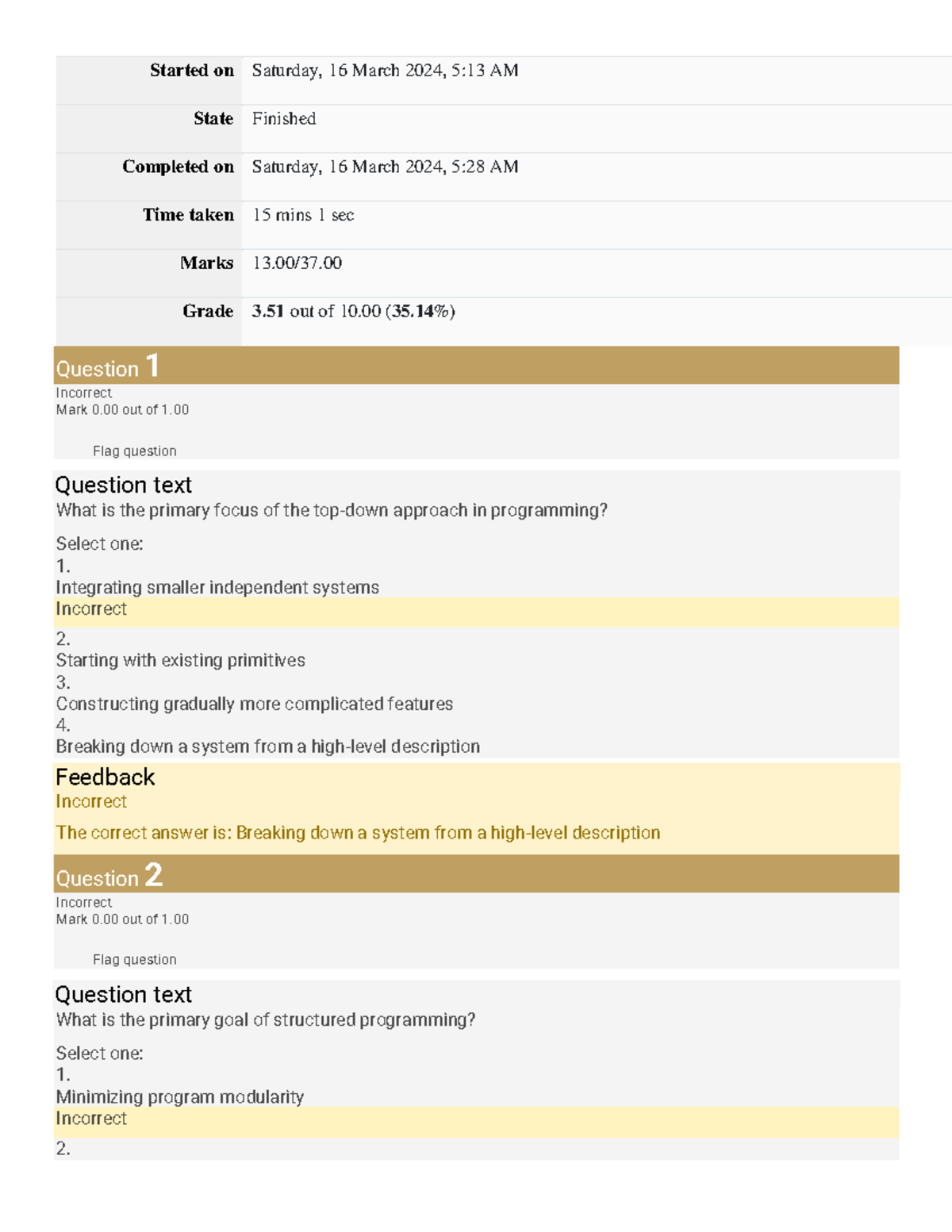 CSC 202 - Computer Programming II - Started on Saturday, 16 March 2024 ...