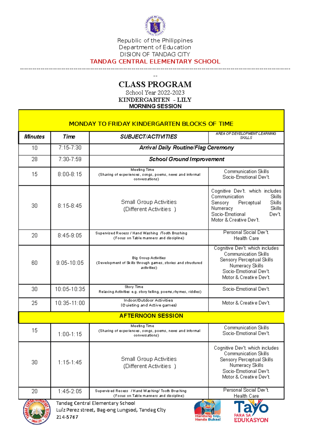 Class-PROG- Kindergarten 2022-2023 - Republic of the Philippines ...