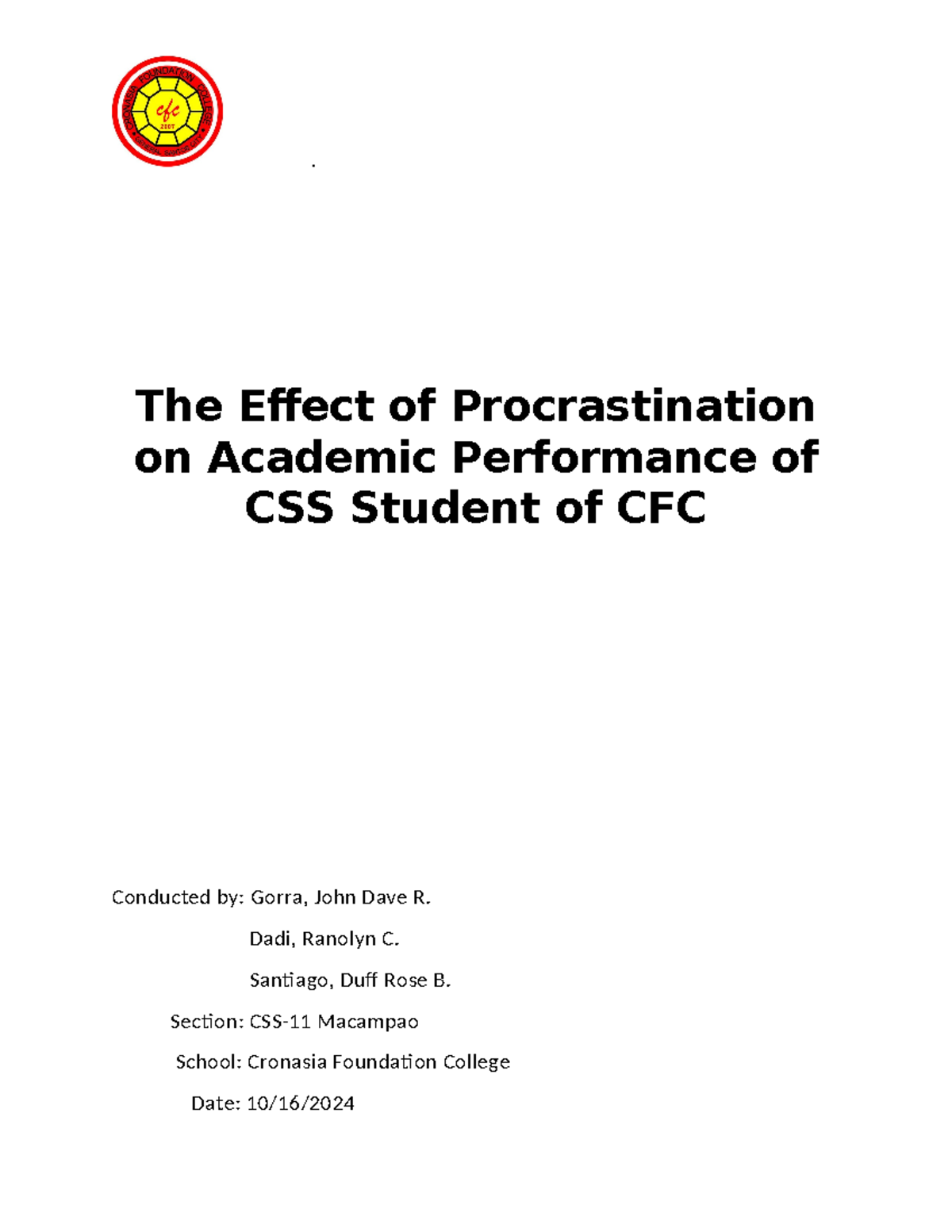 The Effect of Procrastination on Academic Performance of CSS Student of ...