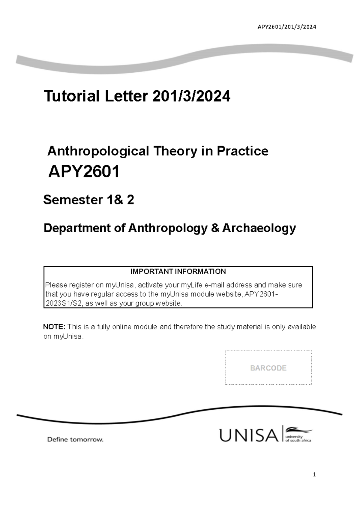 APY2601 TL201 S2 2024 - Is all the coursework provided to us by the ...