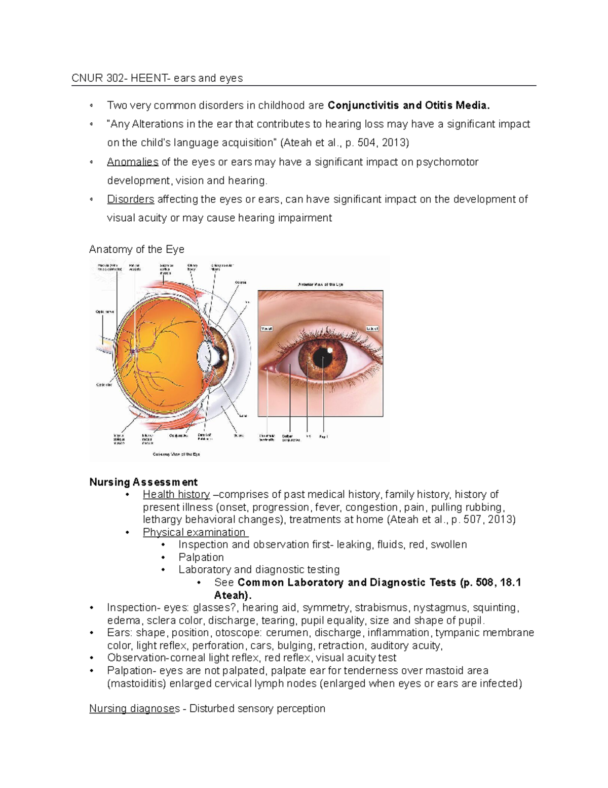 Heent- Ears And Eyes - Lecture Notes 3 - CNUR 302- HEENT- Ears And Eyes ...