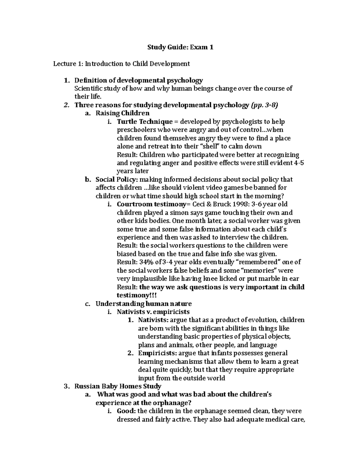 Introduction to Child Development-Developmental Psych - **Study Guide ...