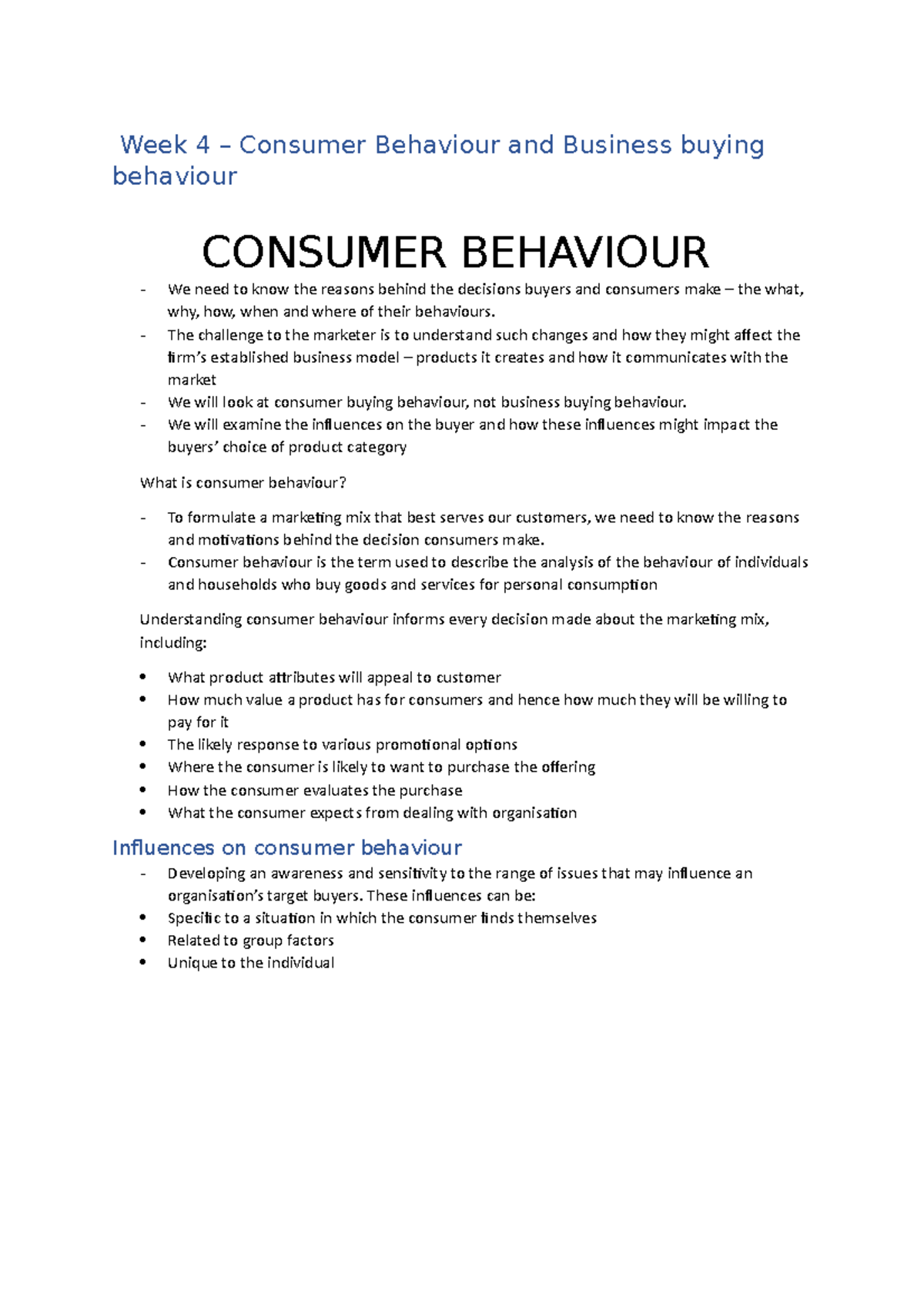 Week 4 - Consumer Behaviour - Week 4 – Consumer Behaviour and Business ...