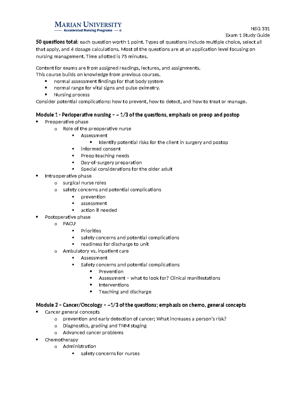 NSG 331 Exam 1 Study Guide - NSG 331 Exam 1 Study Guide 50 questions ...