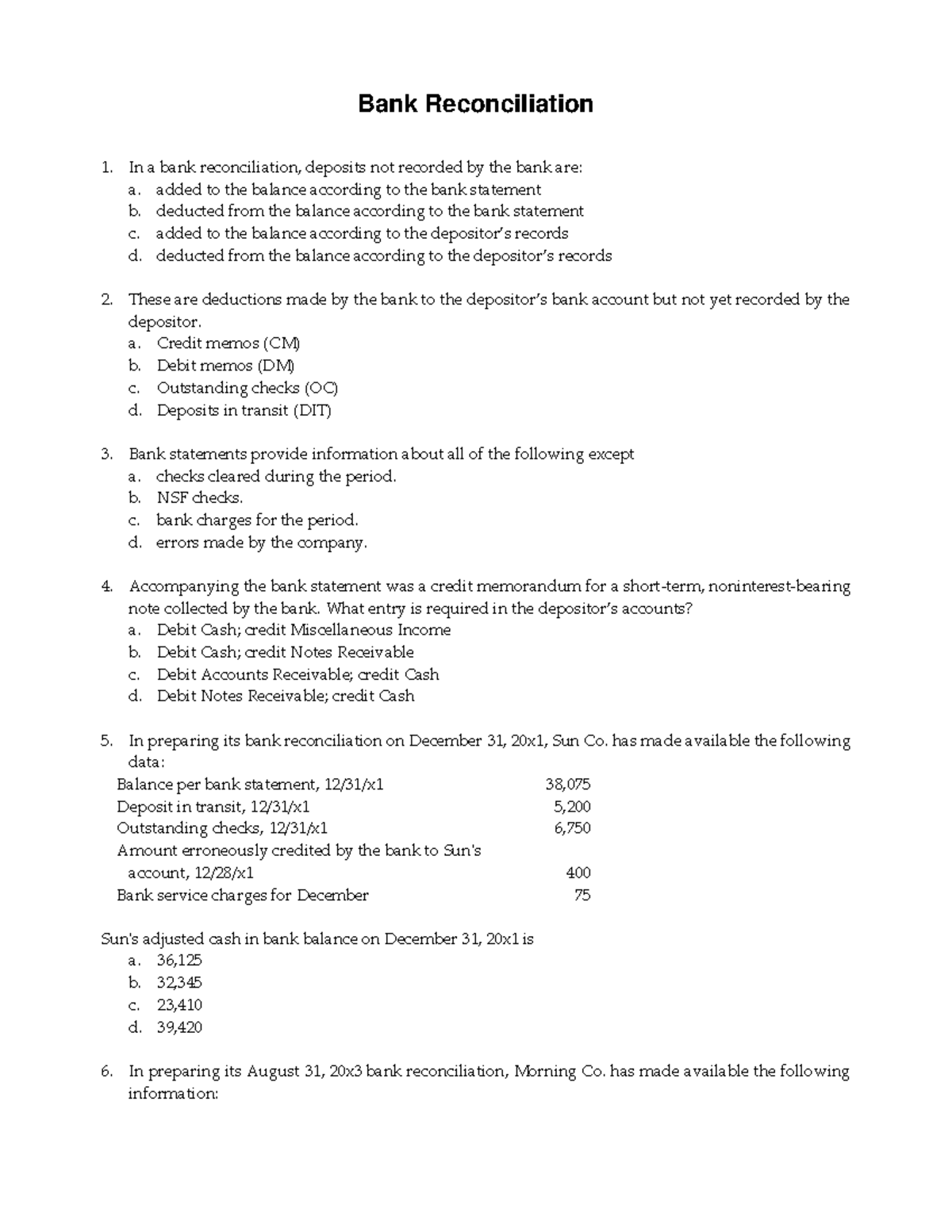 Bank reconciliation - sharing some problem set that you can study ...