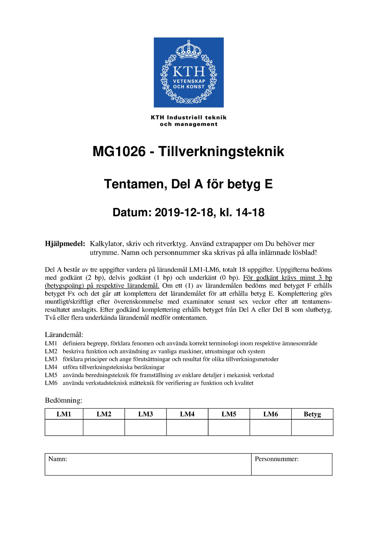 MG1026 Tentamen 2019-12-18 Del A, B Med Förslag - MG1026 ...