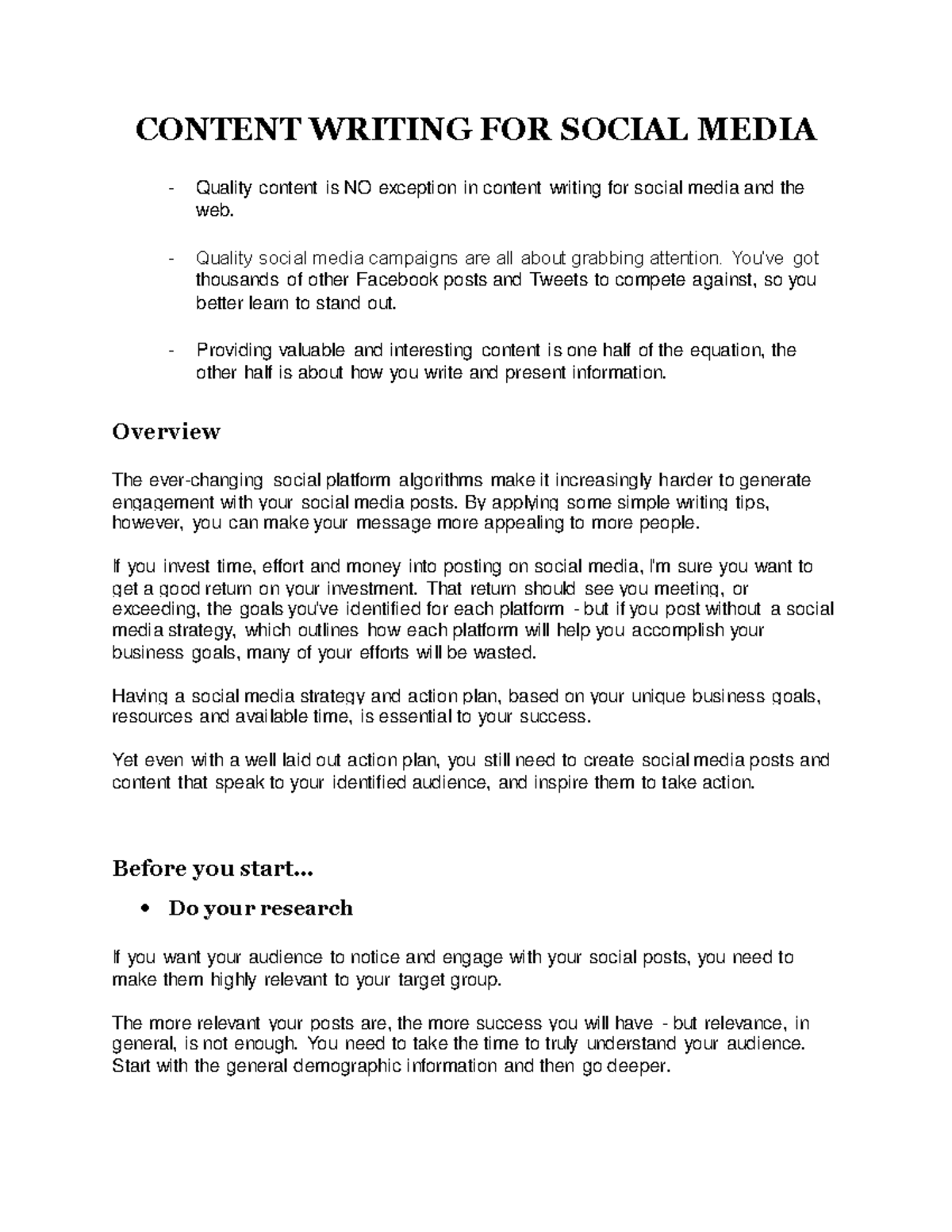 Content Writing FOR Social Media - CONTENT WRITING FOR SOCIAL MEDIA ...