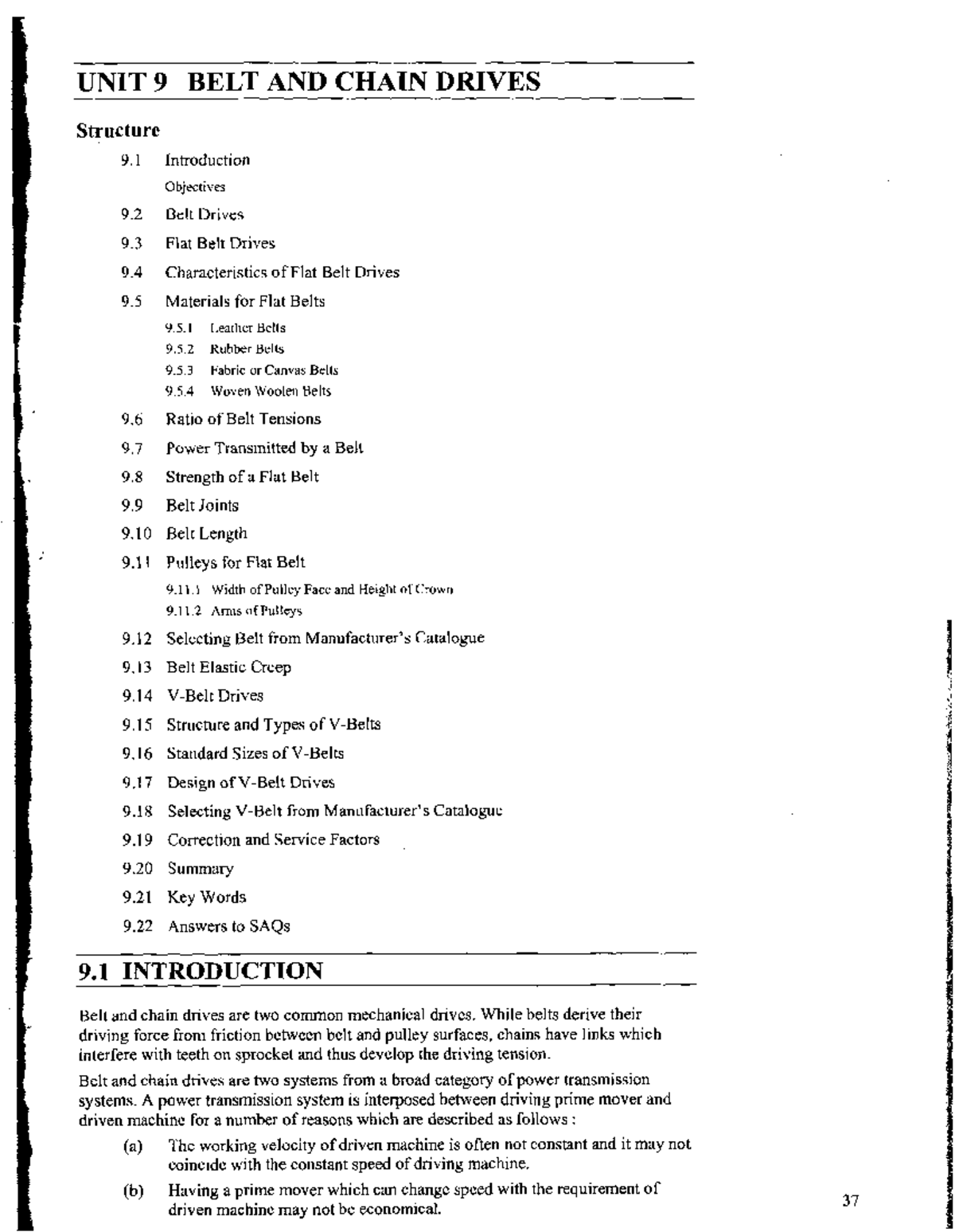 Belts and Chains lecture notes UNIT 9 BELT AND CHAIN DRIVES Structure