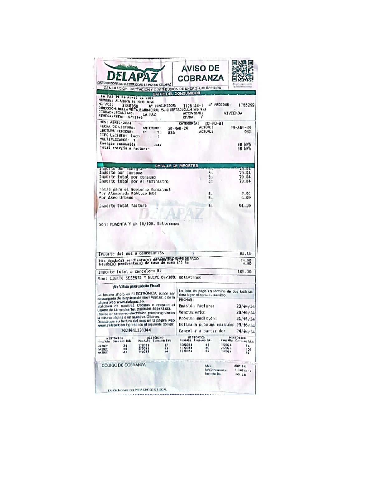 LUZ - factura de luz - AVISO DE DELAPAZ COBRANZA DISTRIBUIDORA DE ...
