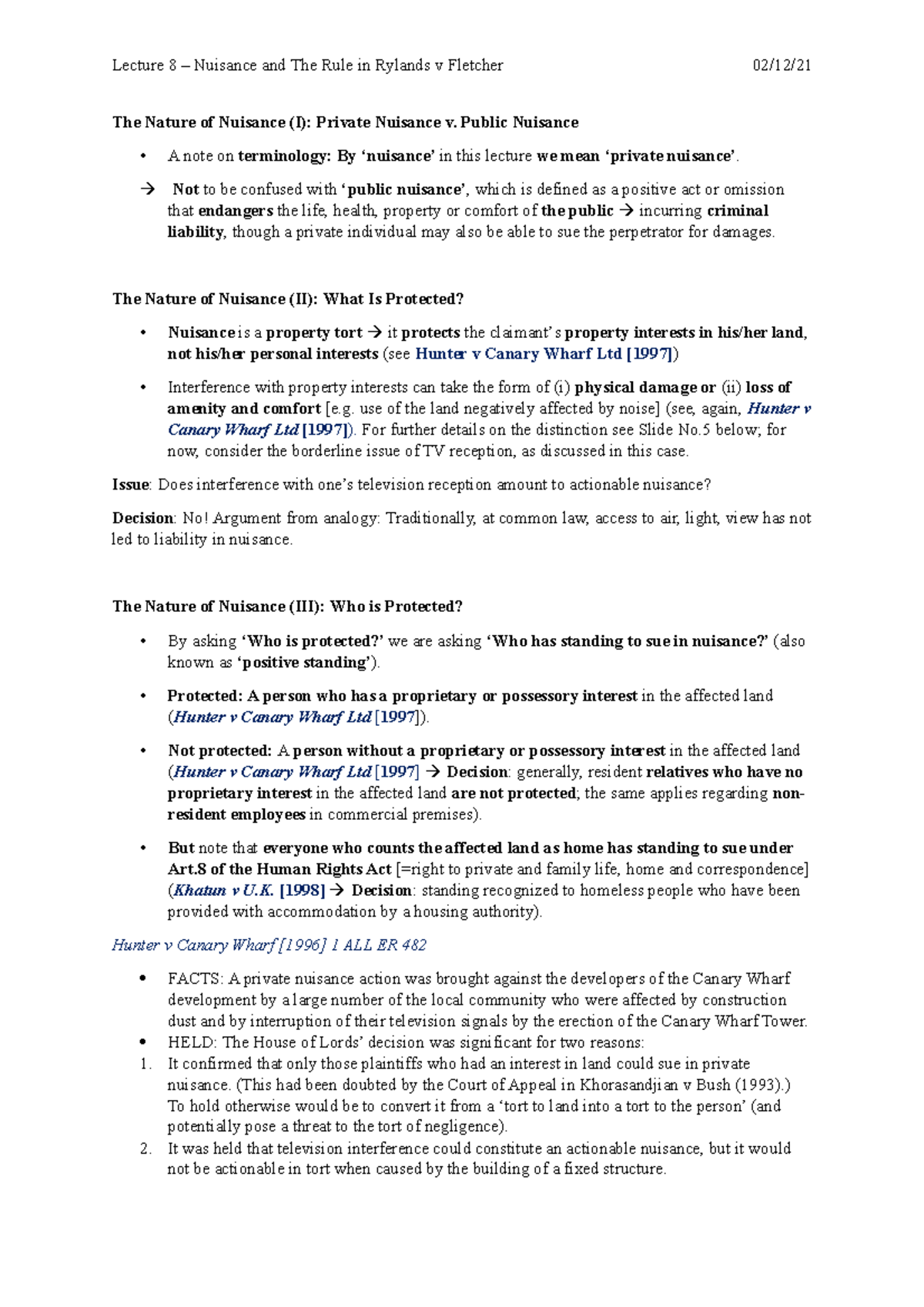 Nuisance and Rylands v Fletcher - The Nature of Nuisance (I): Private ...