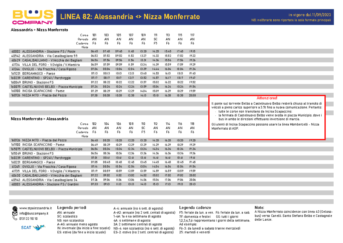 82 linea bus - Note: A Nizza Monferrato coincidenze con linea 43 ...