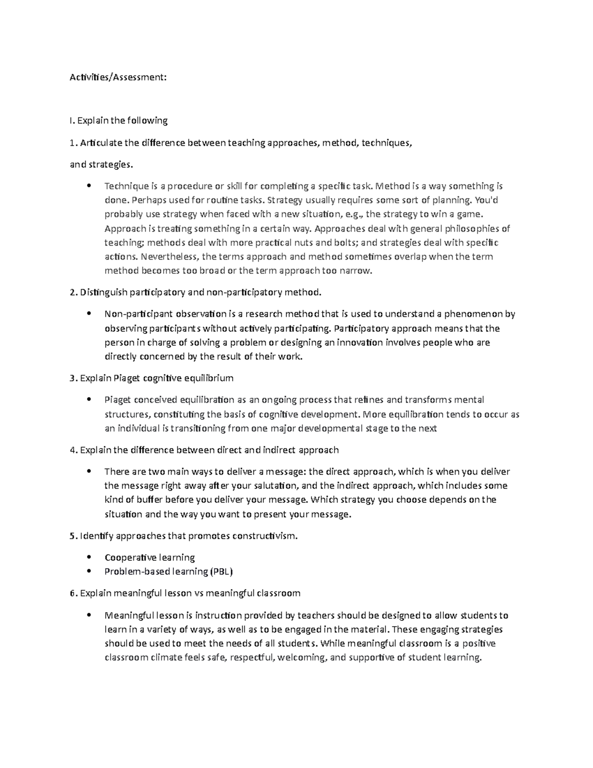 Activity-3 TSSPG - Activities/Assessment: I. Explain the following ...