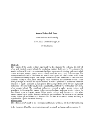 Terrestrial Ecology Lab Report - Paul Arena Nov. 6, 2023 Abstract: This ...