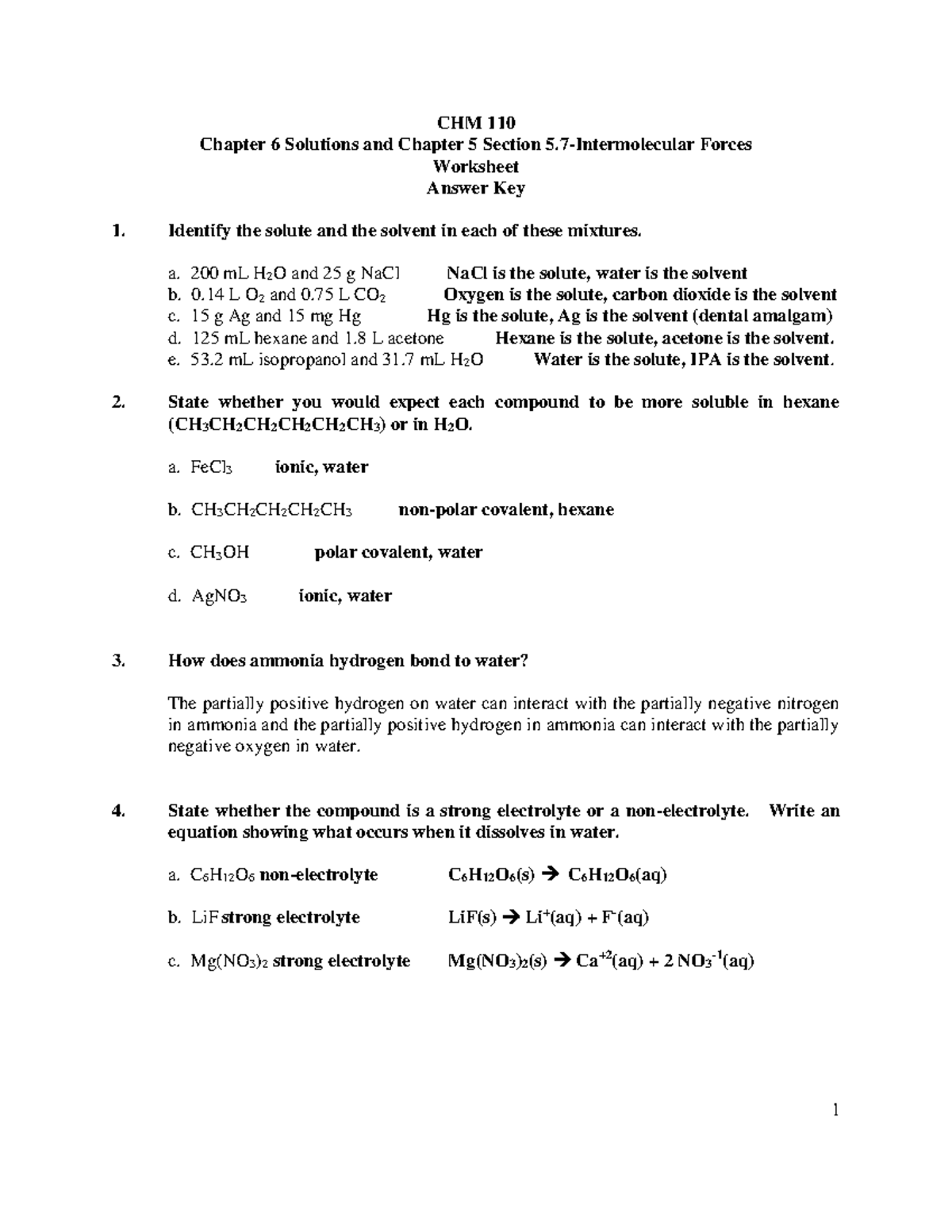 Chapter 6 and Chapter 5 Section 5.7 Worksheet Answers - CHM 110 Chapter ...