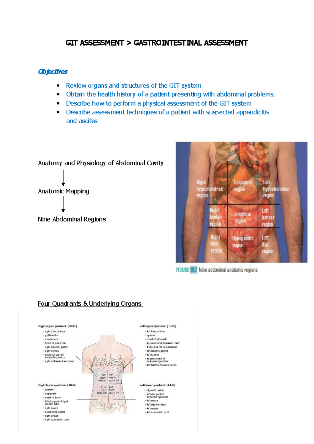 GIT Assessment - GIT ASSESSMENT > GASTROINTESTINAL ASSESSMENT ...