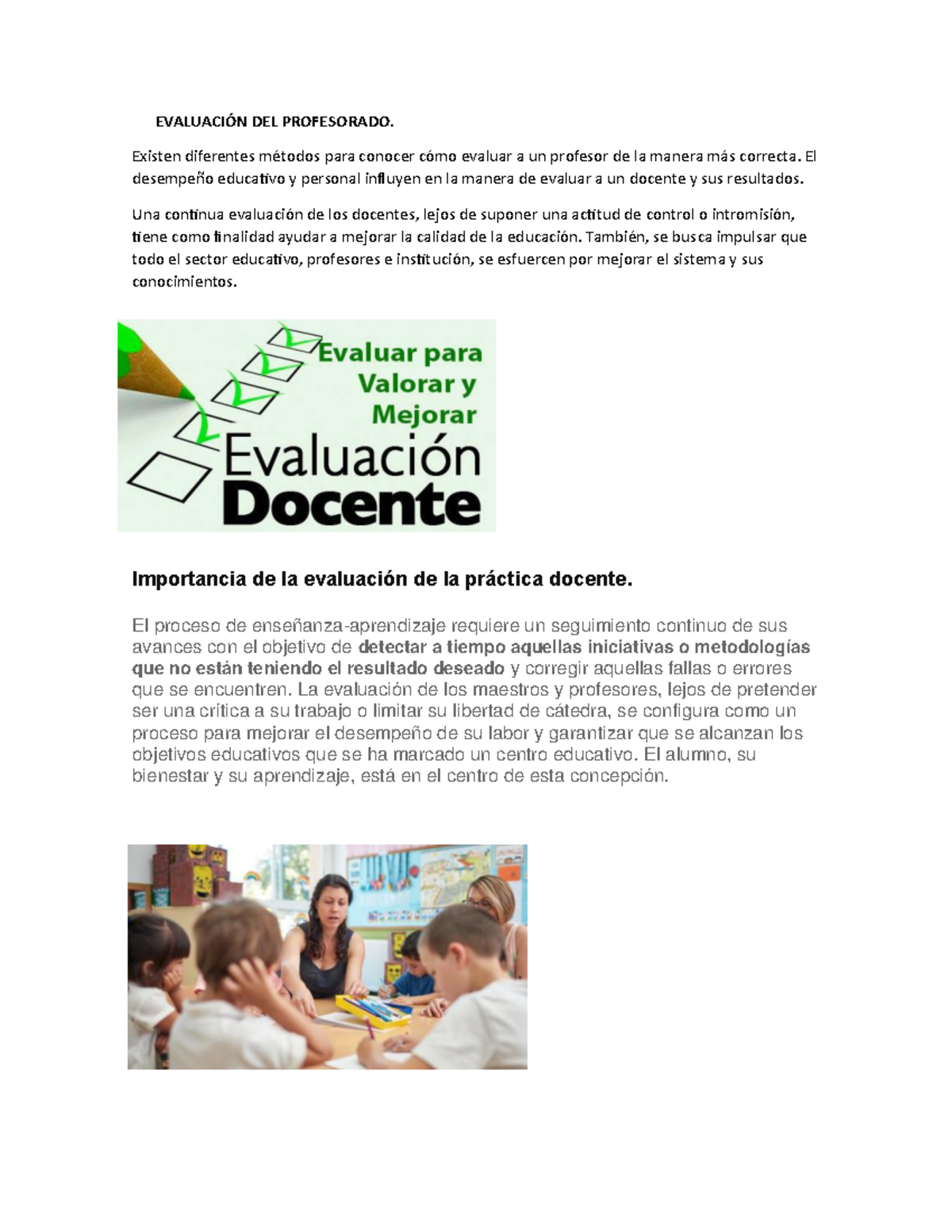 Evaluación del profesorado - EVALUACIÓN DEL PROFESORADO. Existen ...
