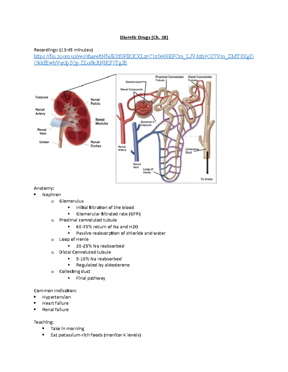 Chapter 28 Diuretic Drugs - Diuretic Drugs (Ch. 28) Recordings: (13:49 ...