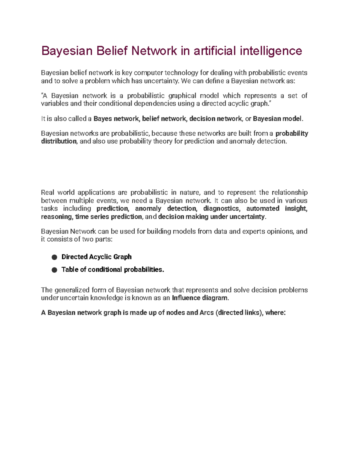 Bayesian Networks - CLASS NOTES - Bayesian Belief Network in artificial ...