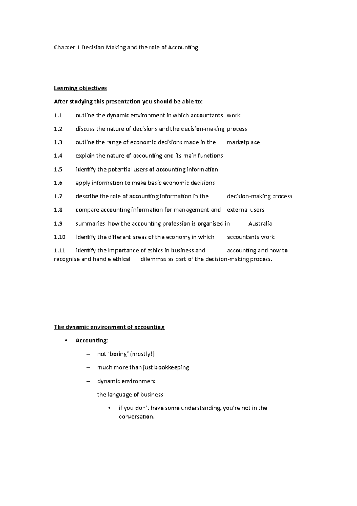 Chapter 1 Decision Making And The Role Of Accounting - Chapter 1 ...