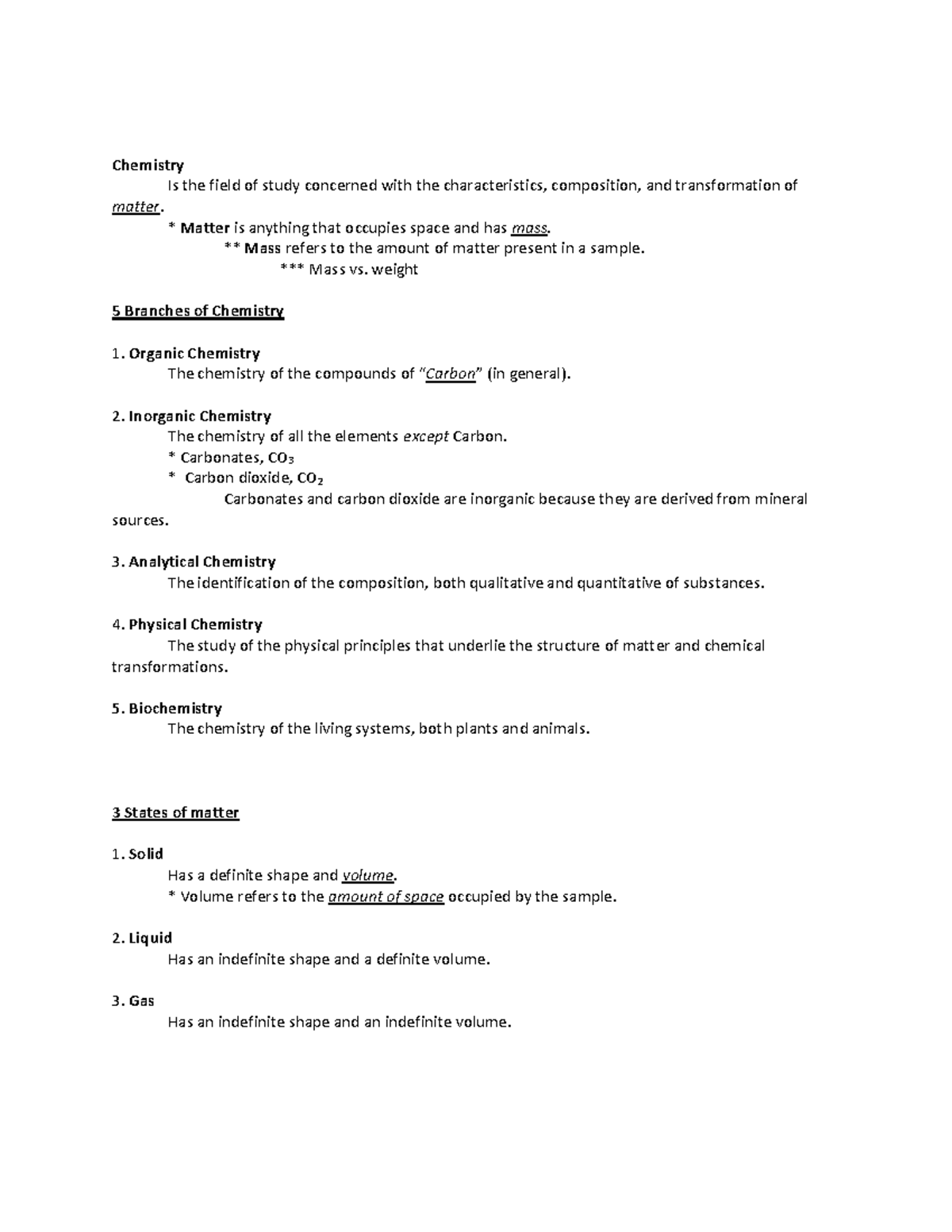 1 Intro - Chemistry - Chemistry Is the field of study concerned with ...