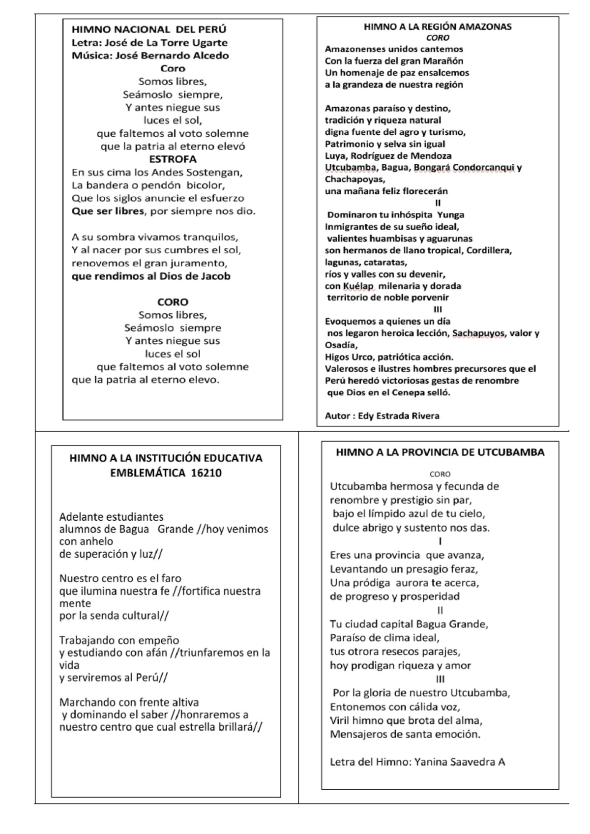 Himnos - HIMNO NACIONAL DEL PERÚ HIMNO A LA REGIÓN AMAZONAS CORO Letra