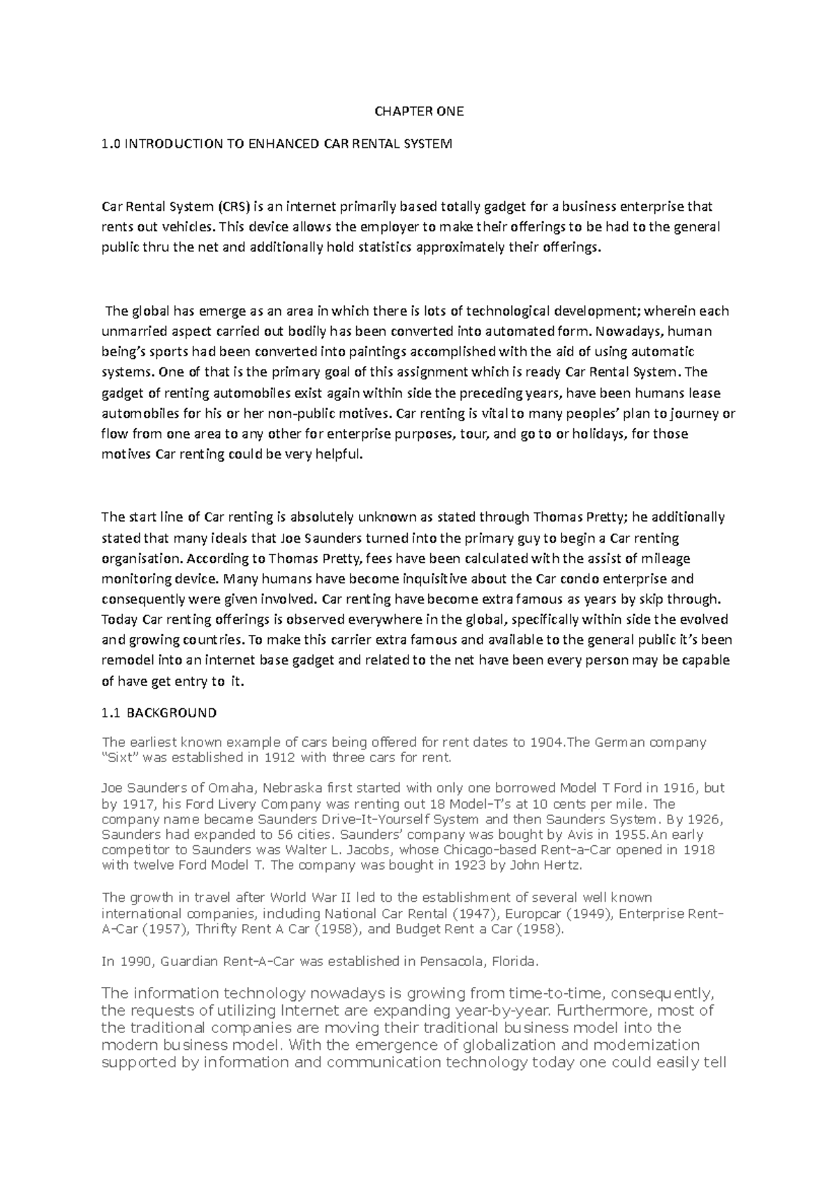 ECRS1 - CHAPTER ONE 1 INTRODUCTION TO ENHANCED CAR RENTAL SYSTEM Car ...