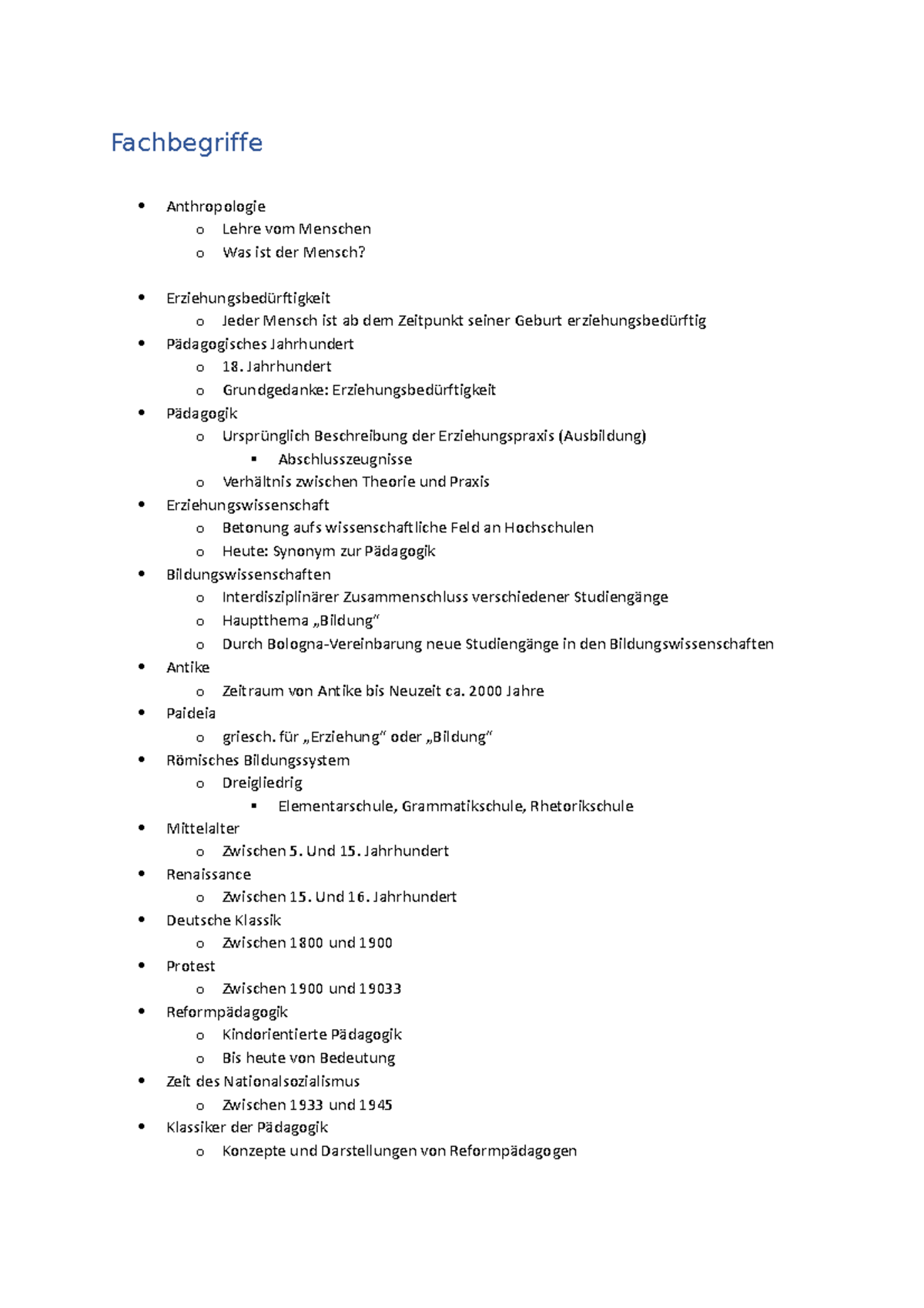Fachbegriffe - Fachbegriffe Anthropologie o Lehre vom Menschen o Was ...