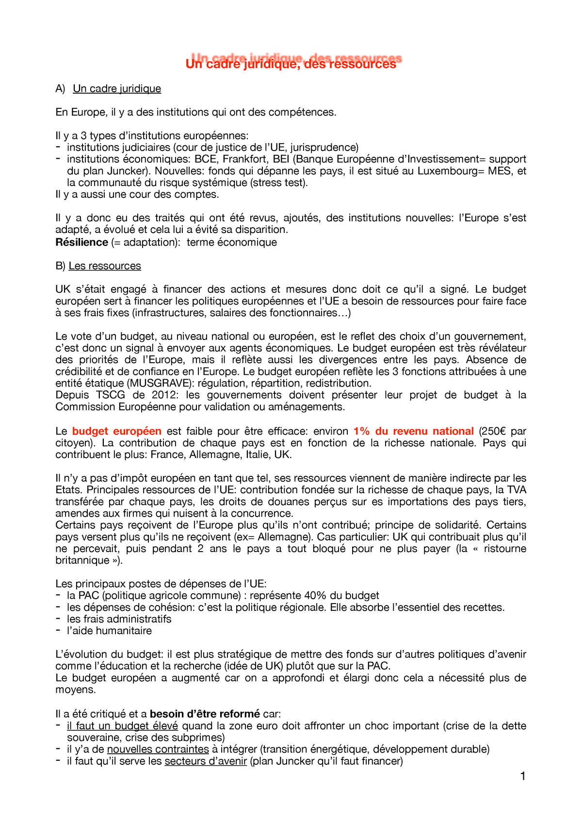 Cadre Juridique De L'UE - Un Cadre Juridique, Des Ressources A) Un ...