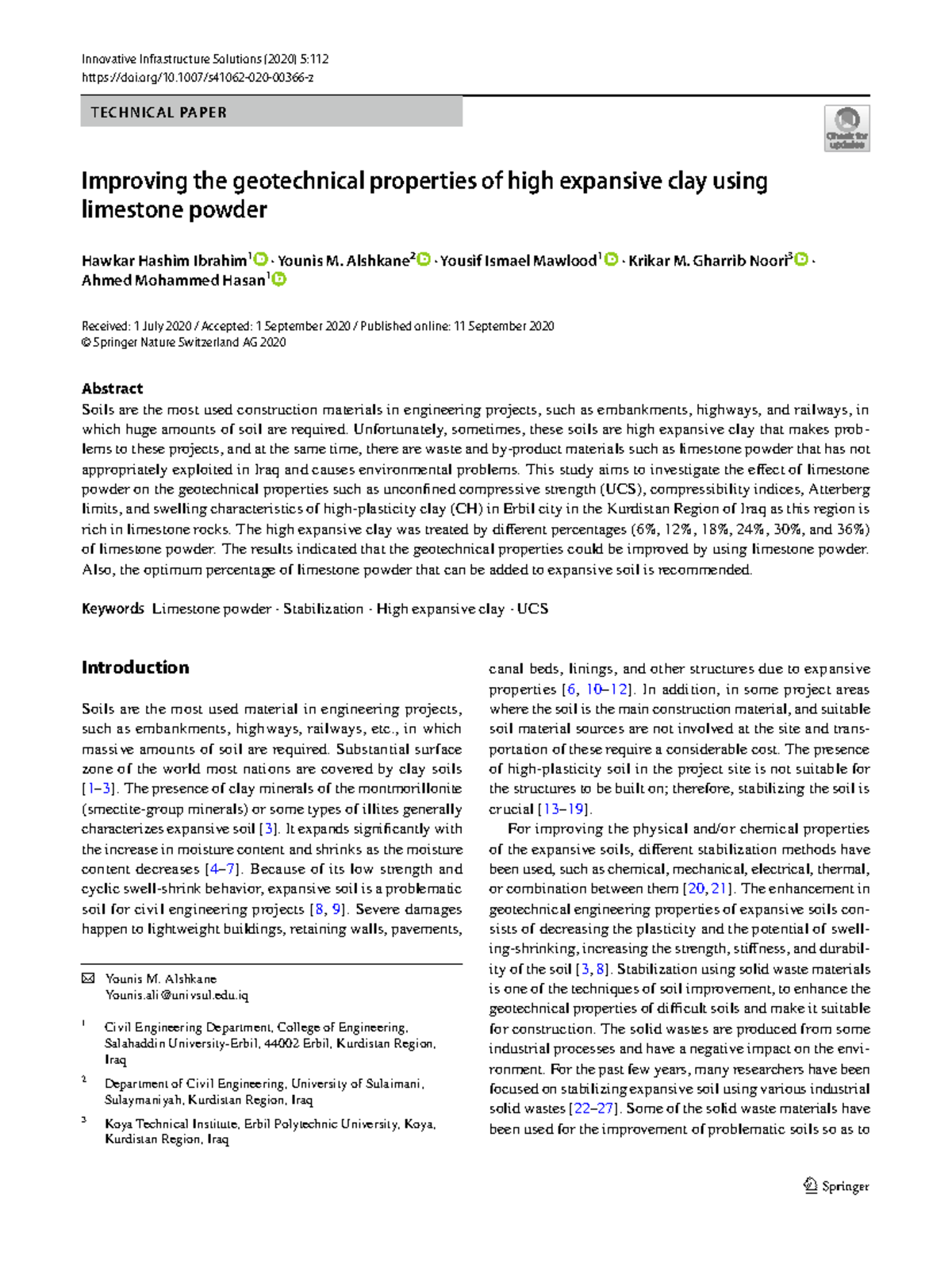 Improving the geotechnical properties of high expansive clay using ... - Geotechnical Engineering Solutions For Expansive Clay Soils