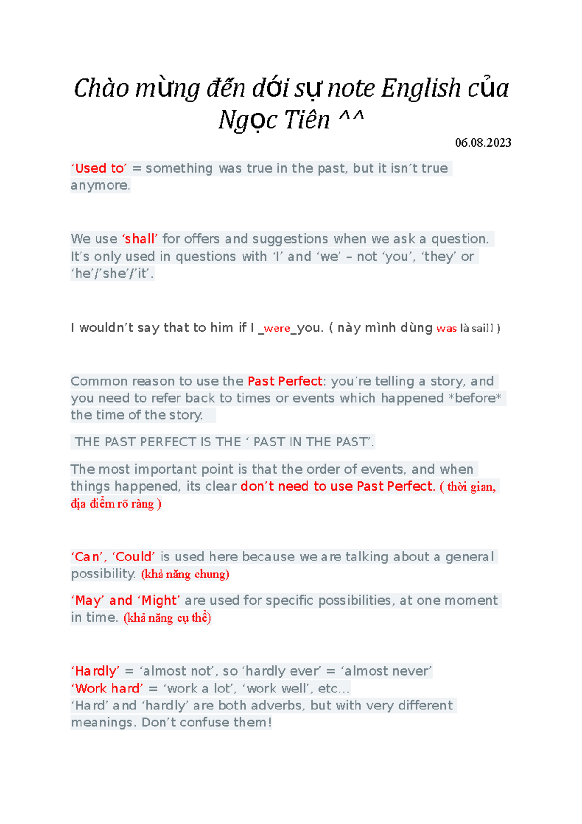 English note of me - Chào m ng đếến d i sừ ớ ự note English c aủ Ng c ...