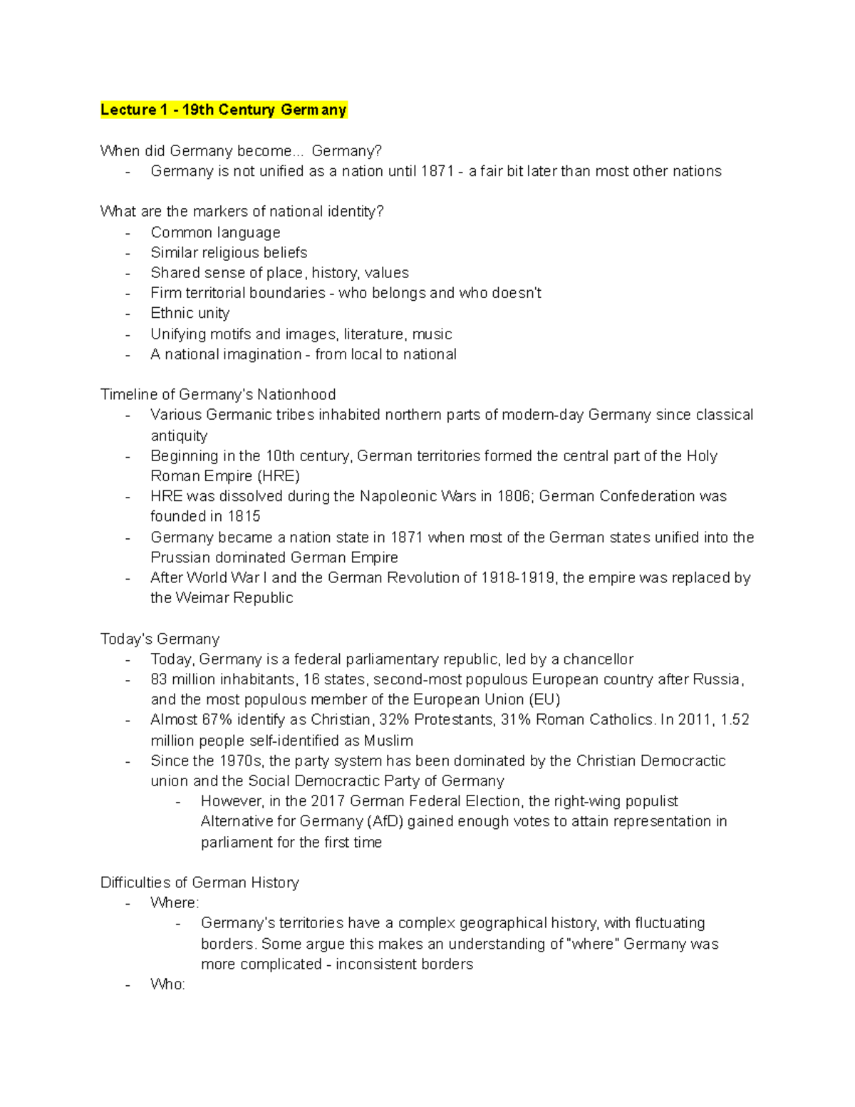19th Century Germany Lecture 113 Lecture 1 19th Century Germany
