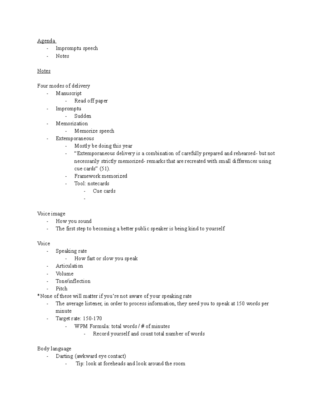 COMM 1110- 9 1 22 - COMM Notes today - Agenda - Impromptu speech ...