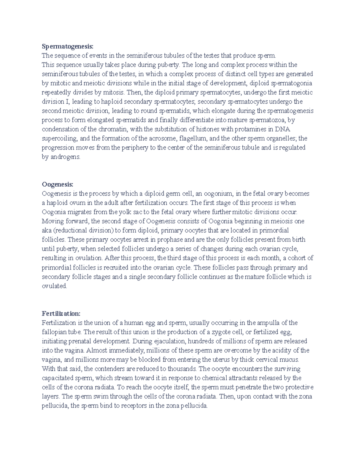 Human Development Assignment - Leah Bova - Spermatogenesis: The ...