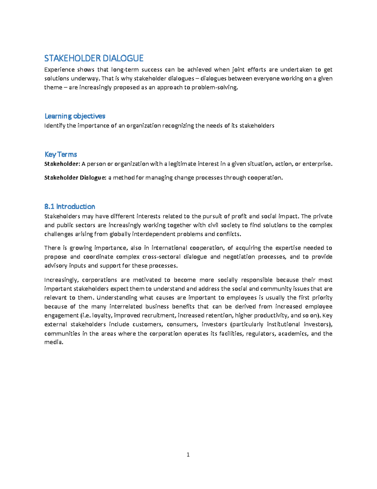 8. 2021 - Stakeholder dialogue[ 3735] - STAKEHOLDER DIALOGUE Experience ...