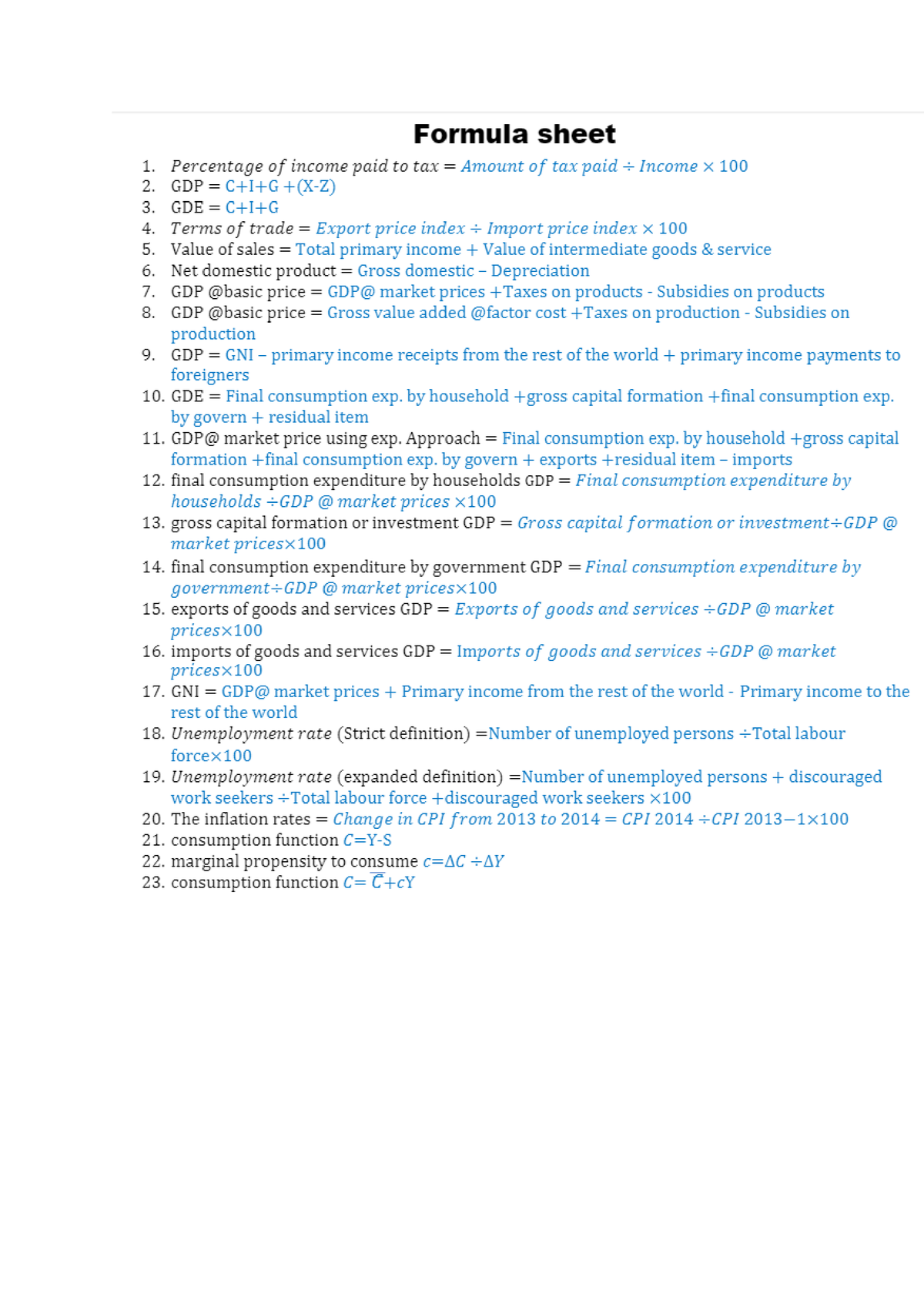 Formular Sheet - ECS1601 - Studocu