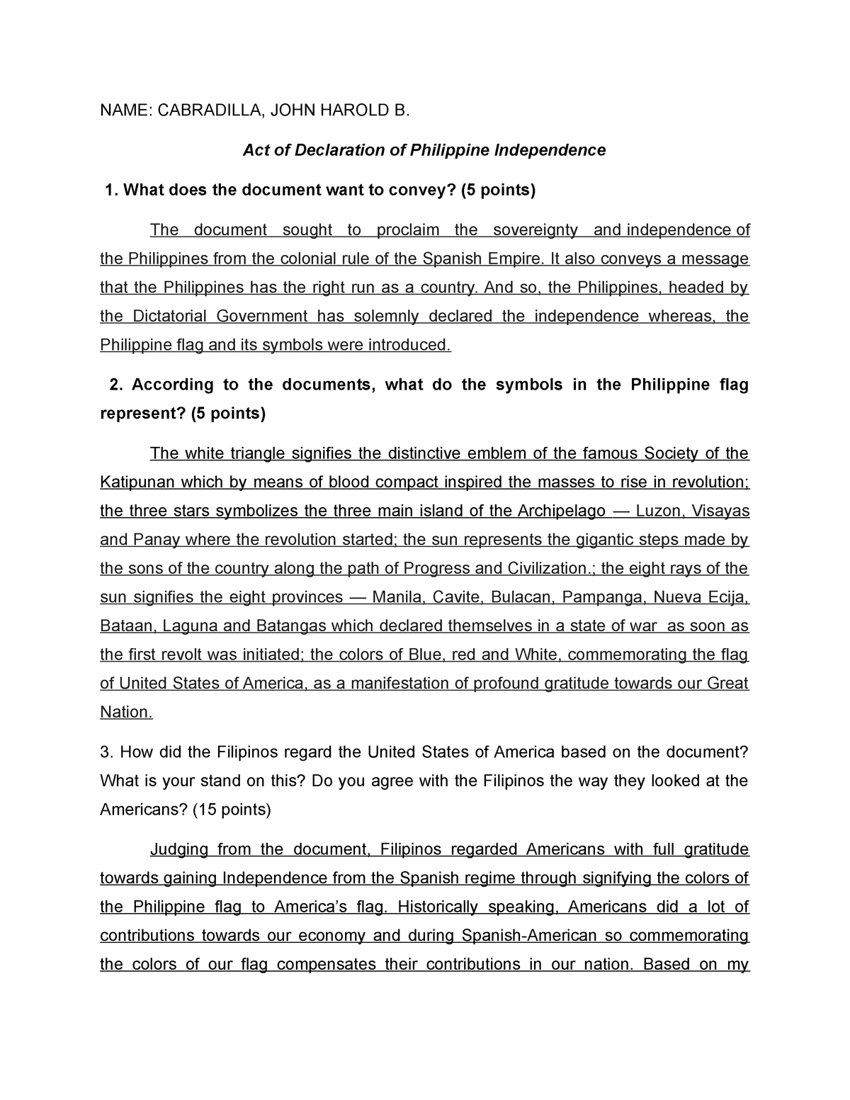 reflective essay on the proclamation of the philippine independence